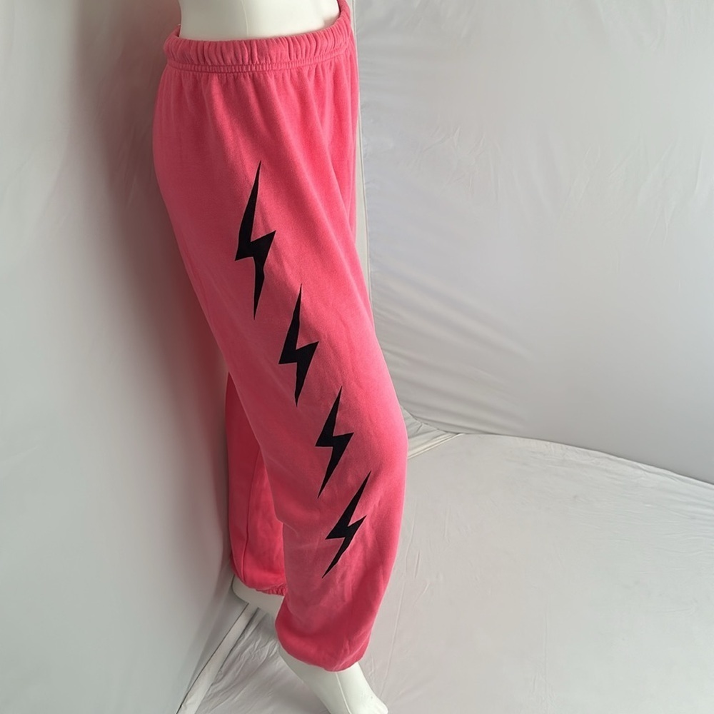 Aviator Nation Bolt 4 pink with black lightning bolt sweatpants